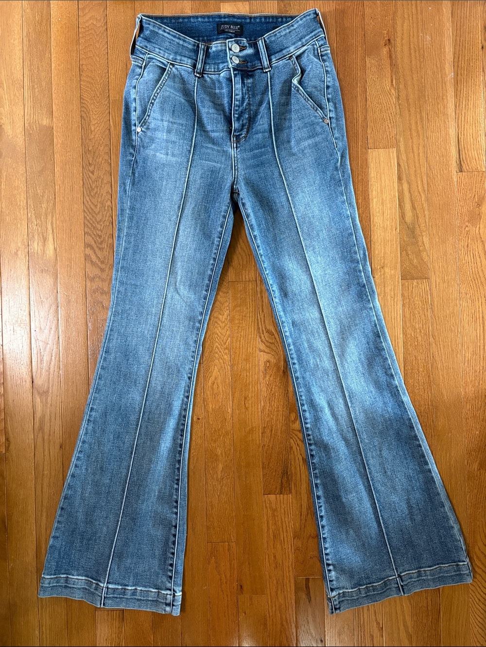 Judy Blue Vintage Muse Trouser Flare Jeans High Rise Double Button Pintuck 9/29 - Picture 3 of 11